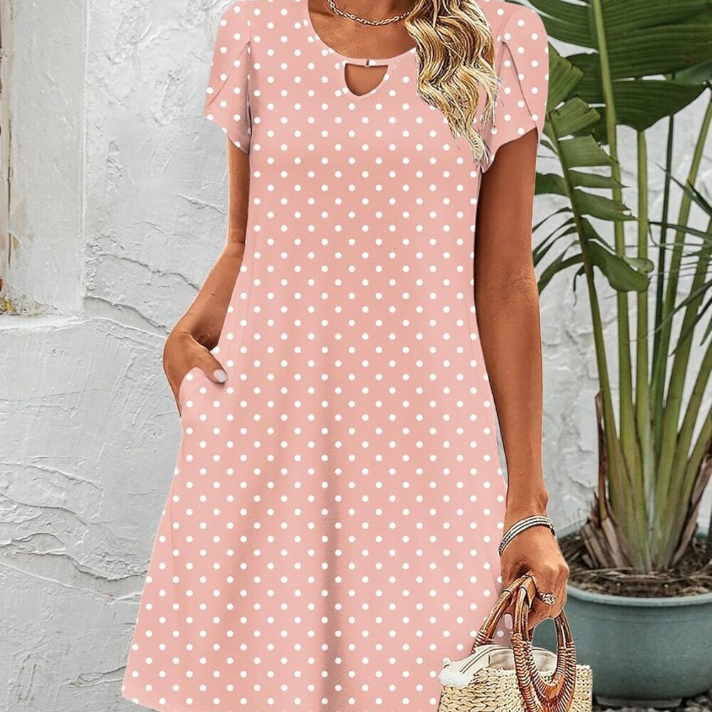 Women's Floral Sundress A-Line Casual Short Sleeve Pockets Summer Dress - Picture 2 of 5